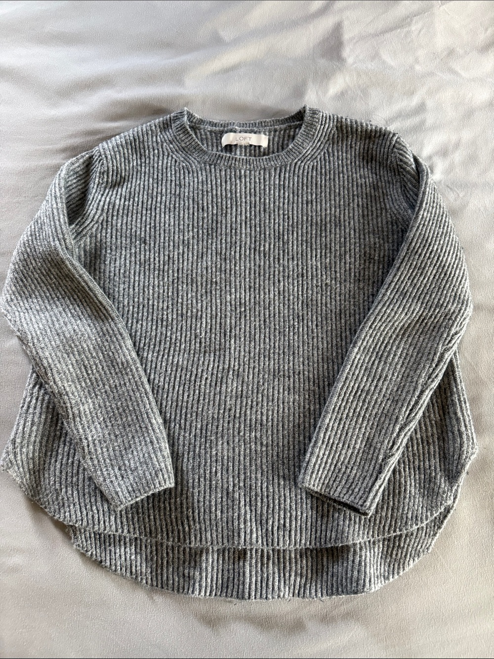 LOFT Heather Gray Ribbed Crewneck Sweater